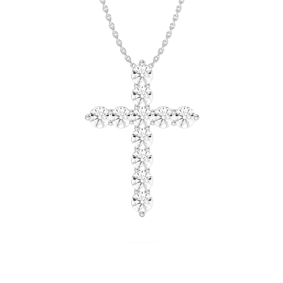 Round LGD Shared Prong Cross Pendant - 18 Inches