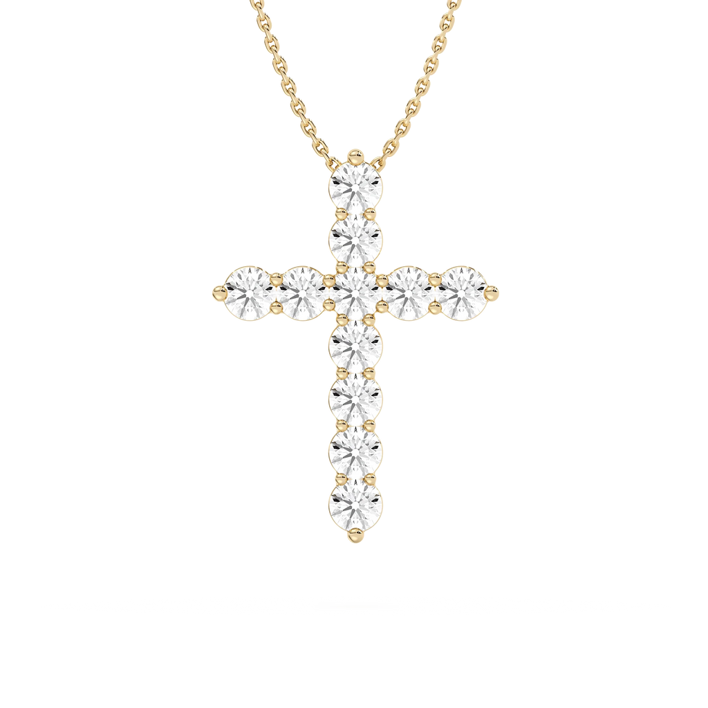 Round LGD Shared Prong Cross Pendant - 18 Inches