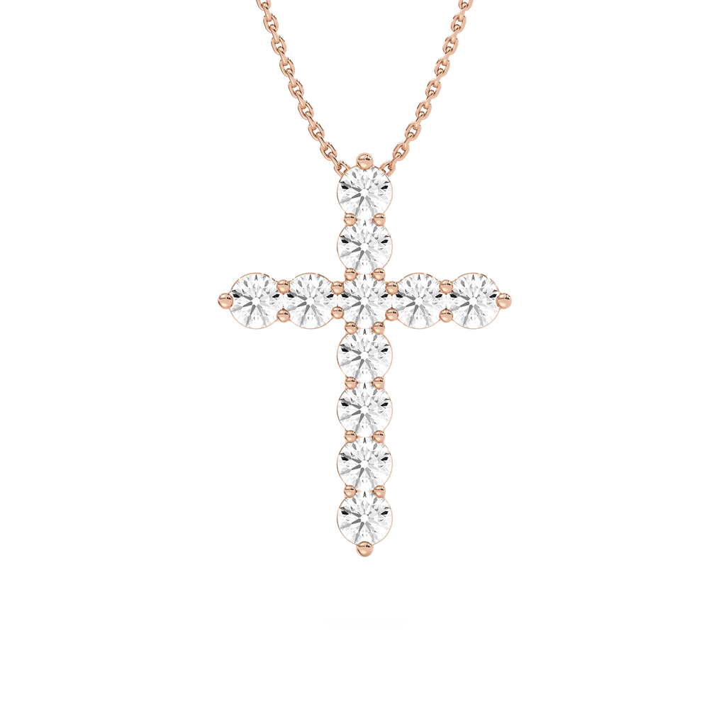 Round LGD Shared Prong Cross Pendant - 18 Inches