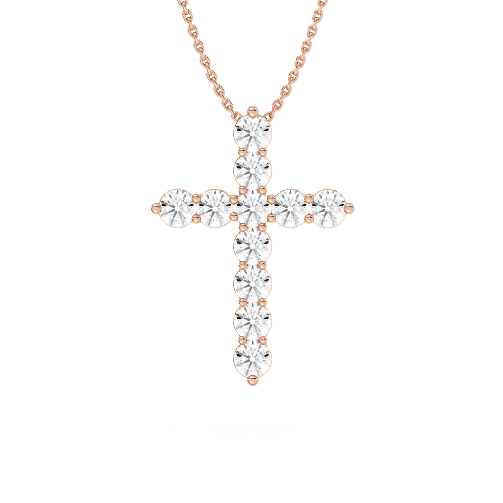 Round LGD Shared Prong Cross Pendant - 18 Inches