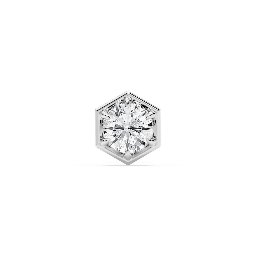 Round LGD Hexagon Bezel Single Stud Earring - 14K White Gold / 1 ctw
