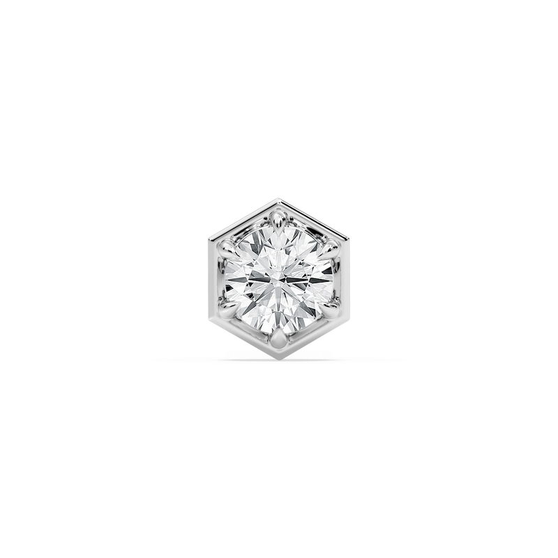 Round LGD Hexagon Bezel Single Stud Earring - 14K White Gold / 1 ctw