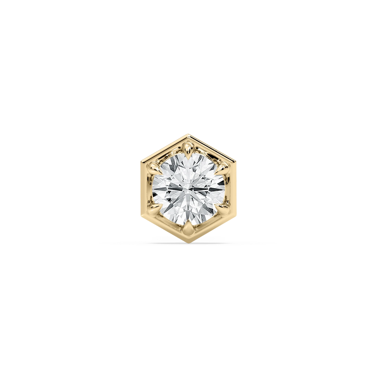 Round LGD Hexagon Bezel Single Stud Earring - 14K Yellow Gold / 5 ctw