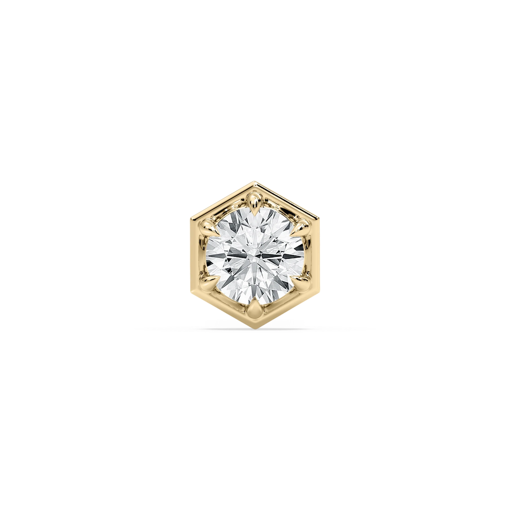 Round LGD Hexagon Bezel Single Stud Earring - 18K Yellow Gold / 1 ctw