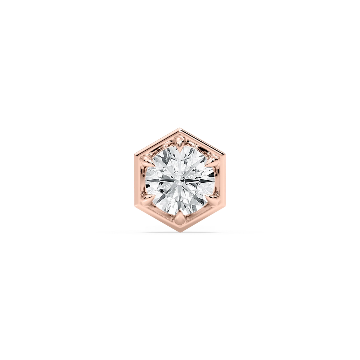 Round LGD Hexagon Bezel Single Stud Earring - 18K Rose Gold / 3 ctw