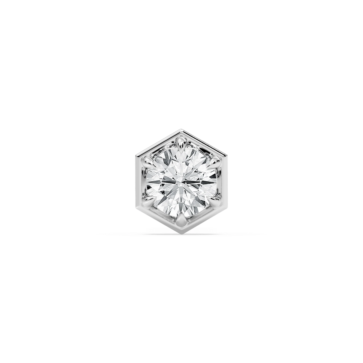 Round LGD Hexagon Bezel Single Stud Earring - Platinum / 2 ctw