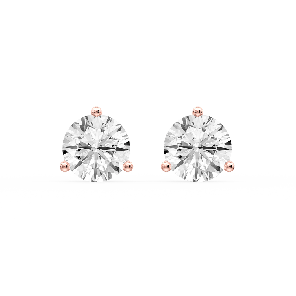 Round LGD Three Prong Guardian Back Certified Stud Earrings