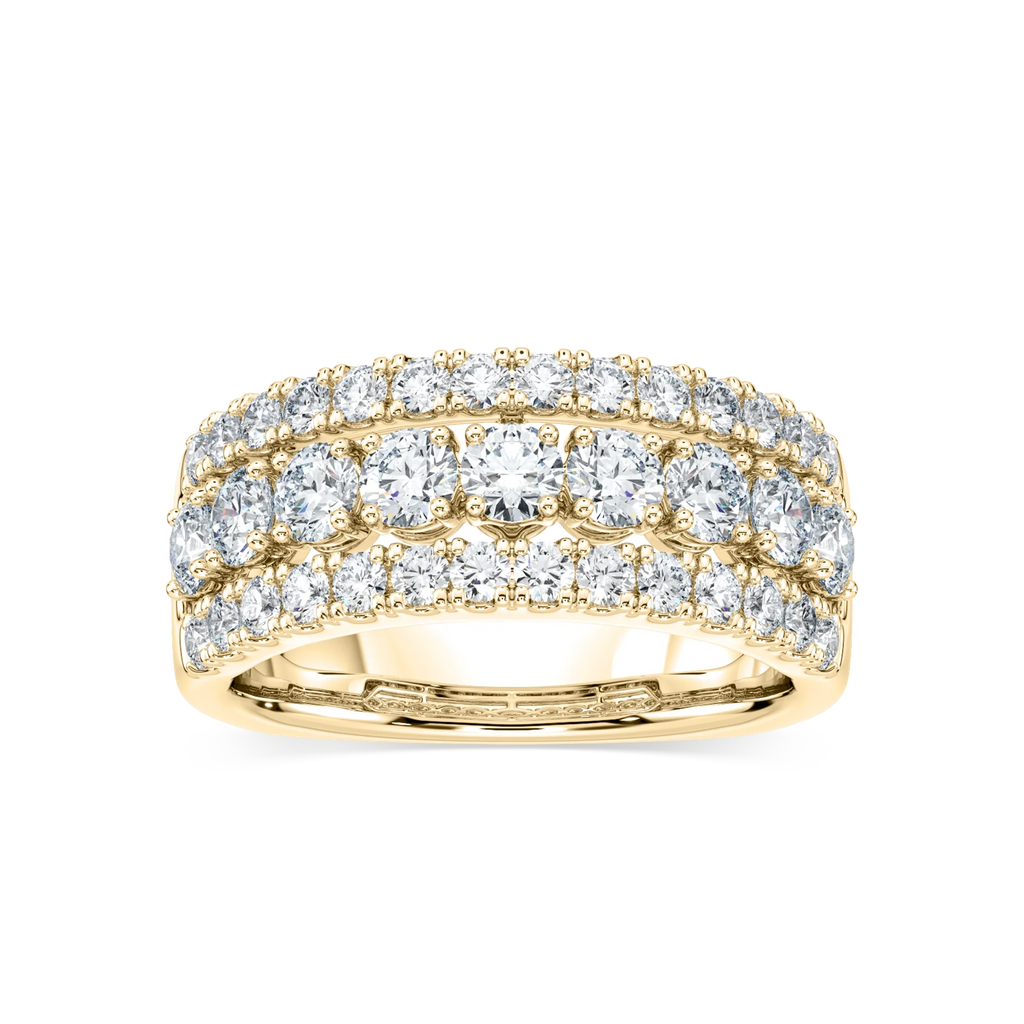 Fatima 1 ½ ctw Round LGD Triple Row Euro Shank Anniversary Band - 14K Yellow Gold