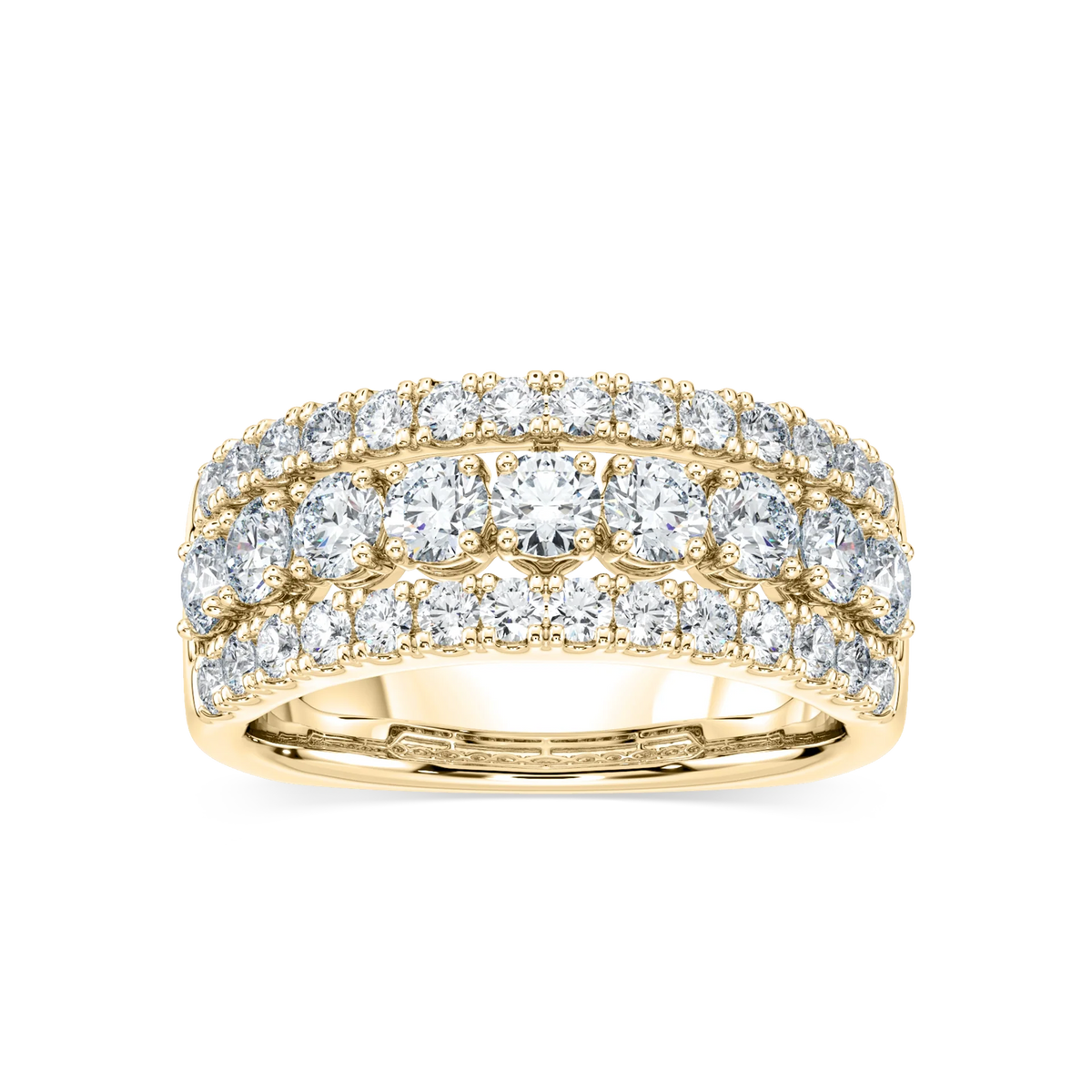 Fatima 1 ½ ctw Round LGD Triple Row Euro Shank Anniversary Band - 14K Yellow Gold