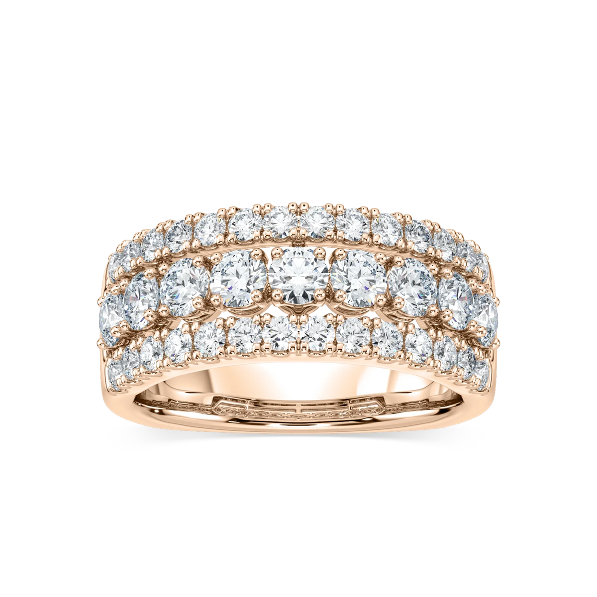 Fatima 1 ½ ctw Round LGD Triple Row Euro Shank Anniversary Band - 14K Rose Gold