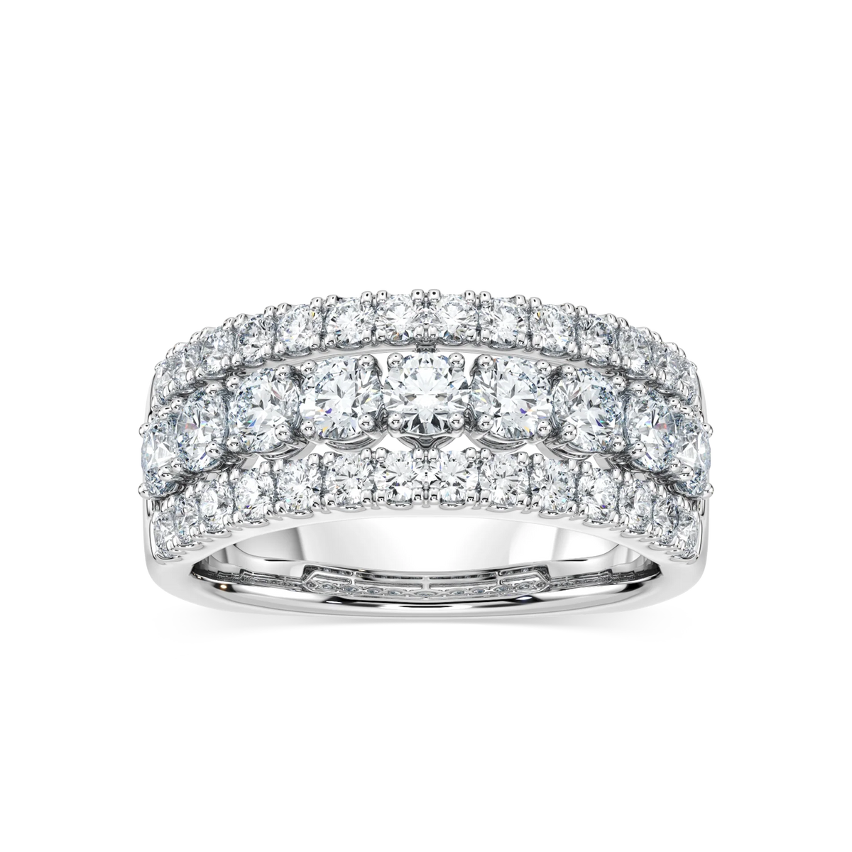 Fatima 1 ½ ctw Round LGD Triple Row Euro Shank Anniversary Band - 18K White Gold