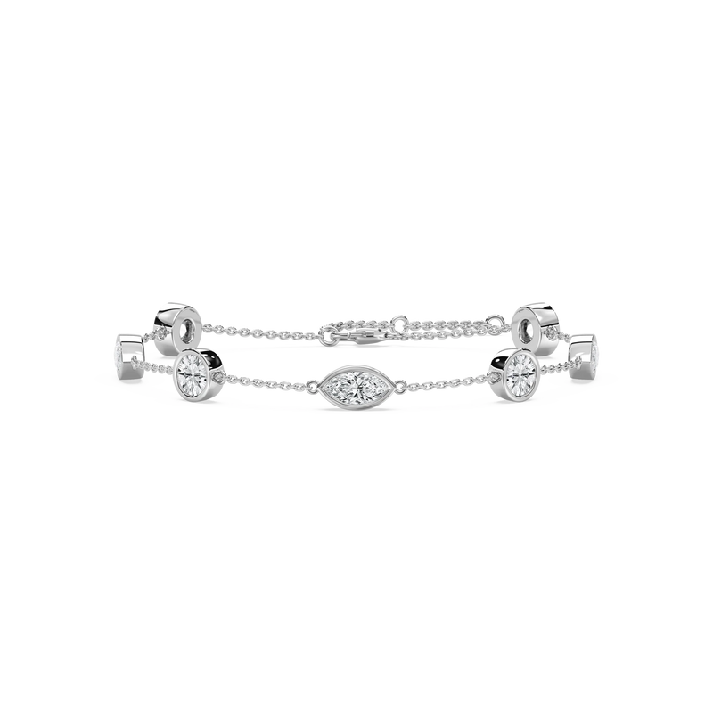 3 ¹⁄₂ ctw Round and Marquise LGD Bezel Set Station Chain Bracelet  - 7 Inches
