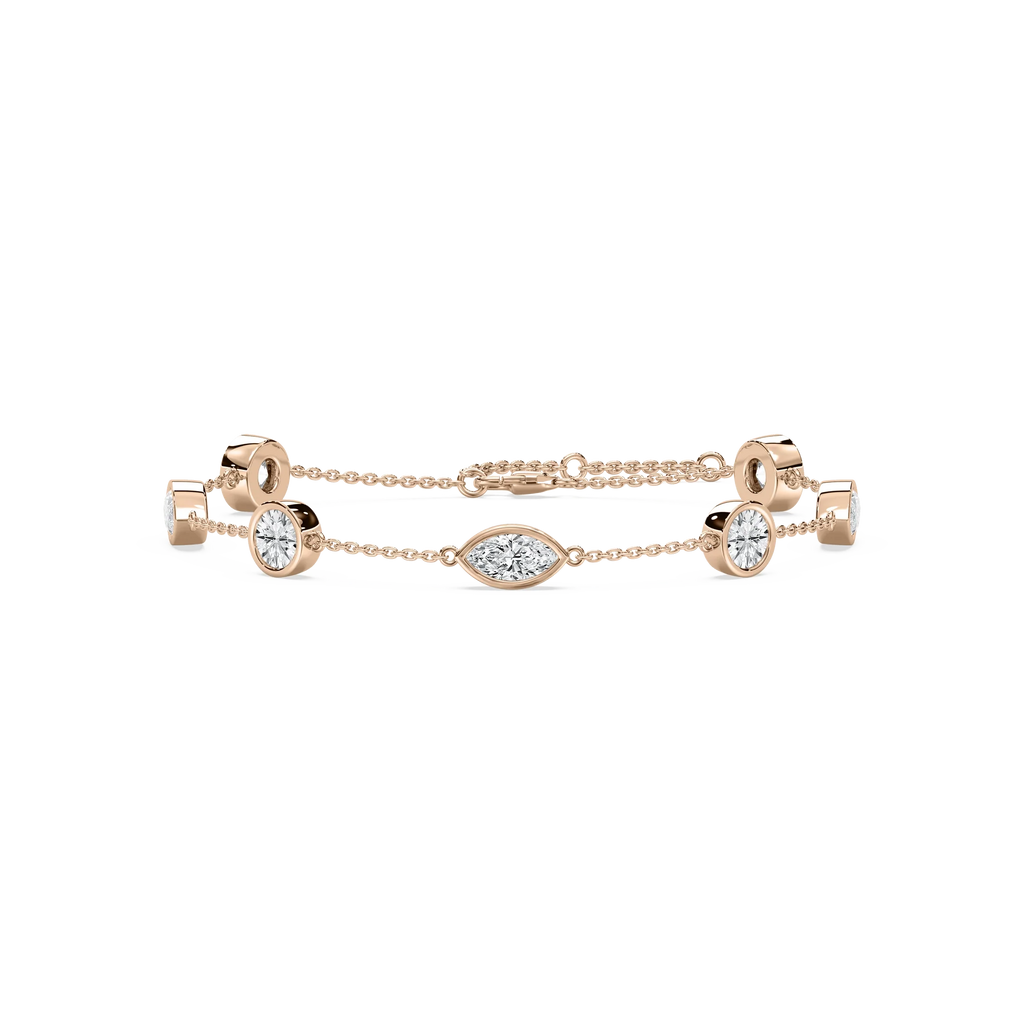 3 ¹⁄₂ ctw Round and Marquise LGD Bezel Set Station Chain Bracelet  - 7 Inches