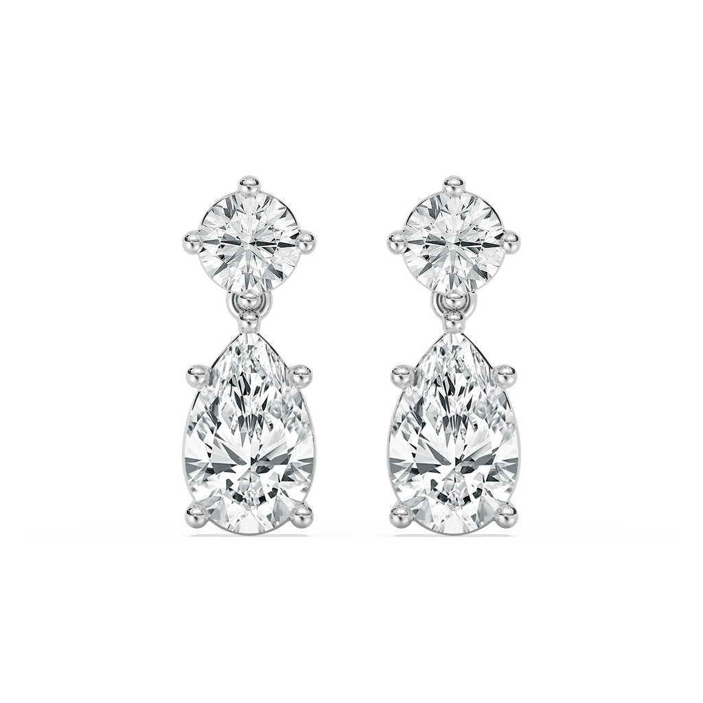 2 ⁵⁄₈ ctw Pear and Round LGD Drop Earrings - 14K White Gold / F-VS2