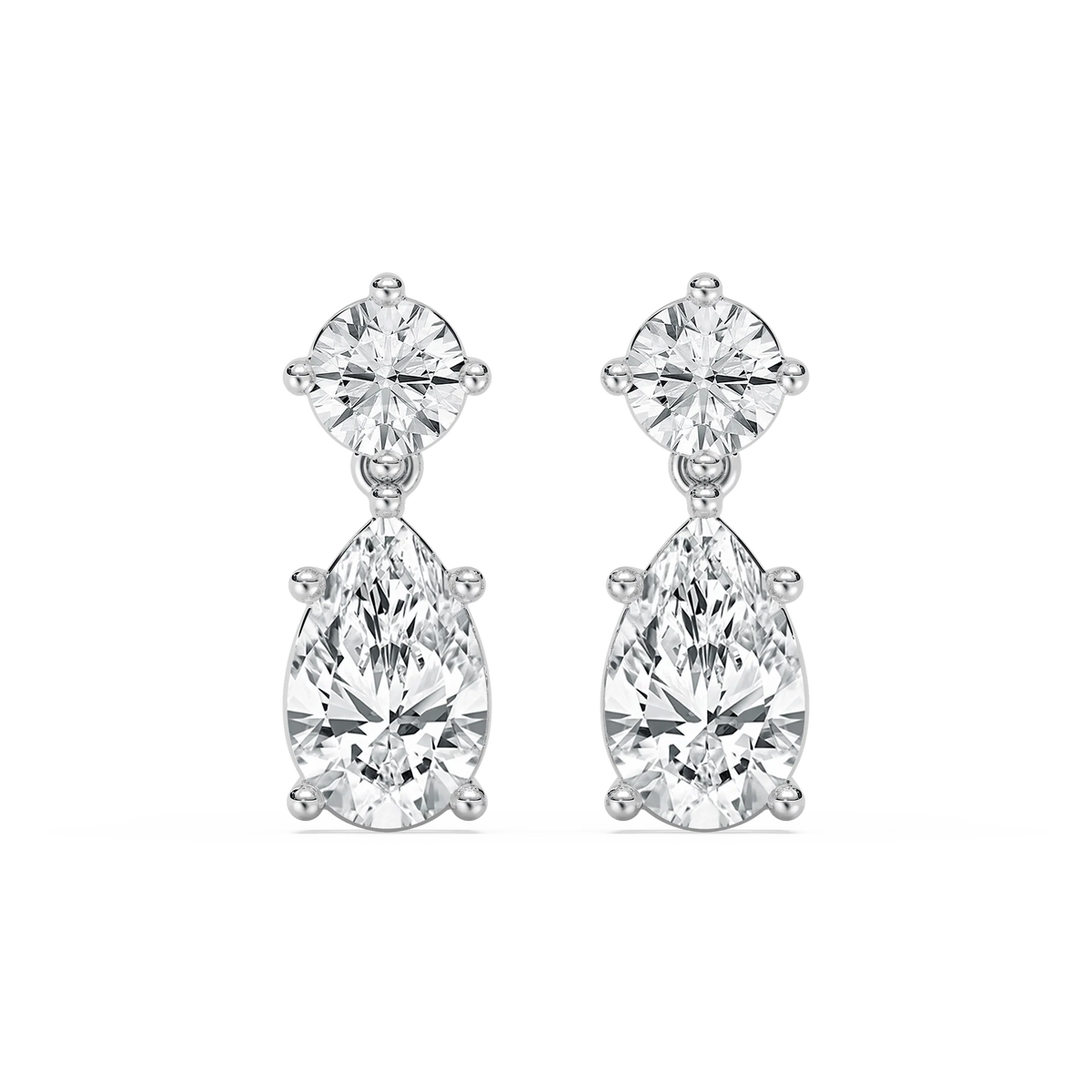 2 ⁵⁄₈ ctw Pear and Round LGD Drop Earrings - 14K White Gold / F-VS2