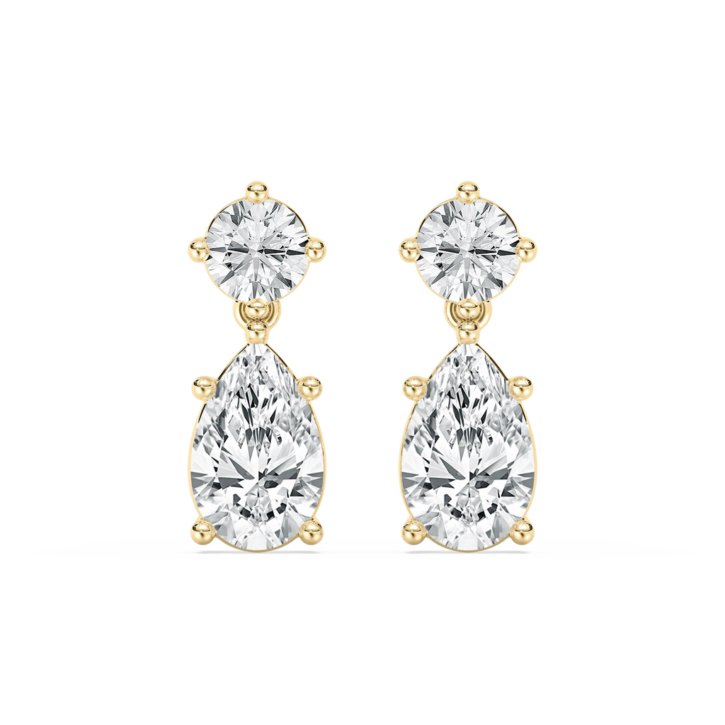 2 ⁵⁄₈ ctw Pear and Round LGD Drop Earrings - 14K Yellow Gold / F-VS2