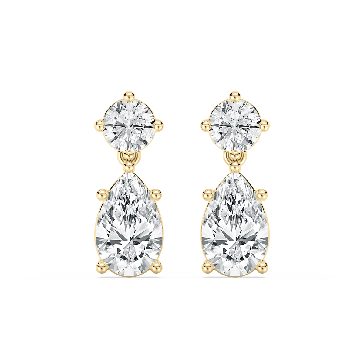2 ⁵⁄₈ ctw Pear and Round LGD Drop Earrings - 14K Yellow Gold / F-VS2