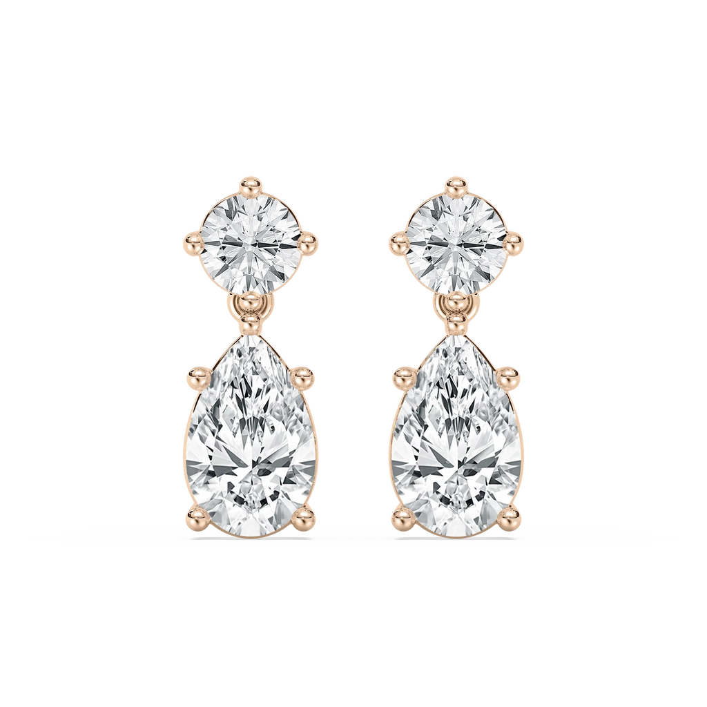 2 ⁵⁄₈ ctw Pear and Round LGD Drop Earrings - 14K Rose Gold / F-VS2