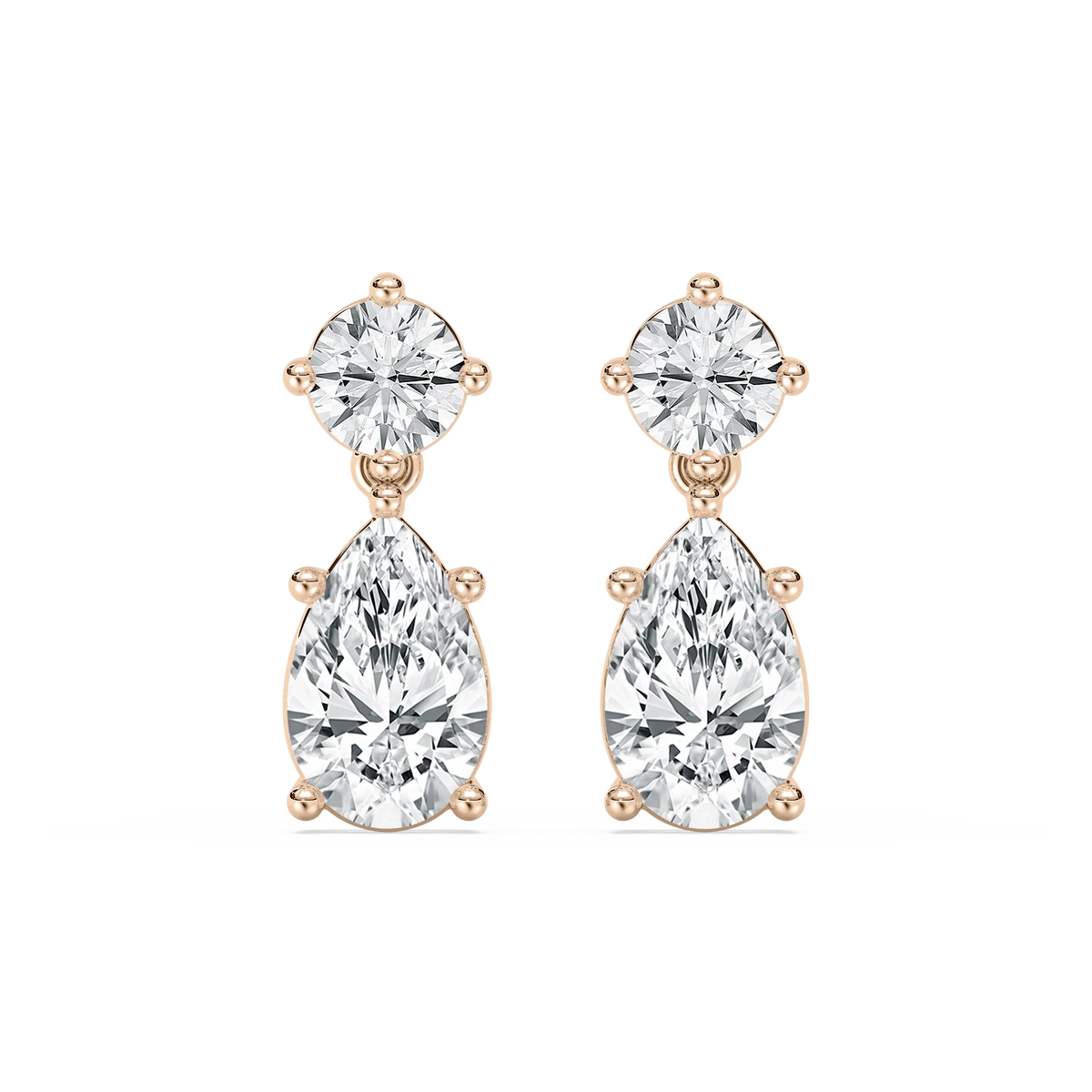 2 ⁵⁄₈ ctw Pear and Round LGD Drop Earrings - 14K Rose Gold / F-VS2