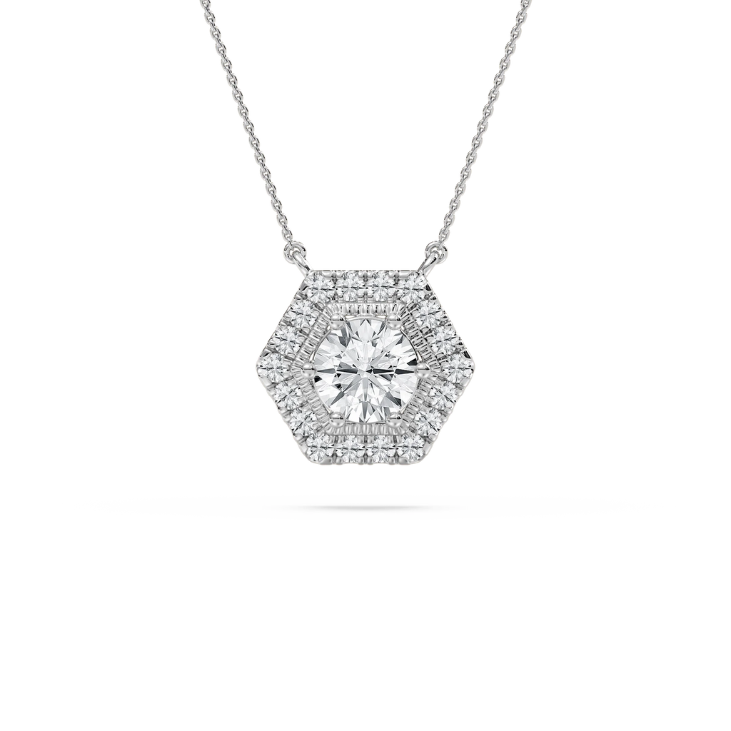 1 ¾ ctw Round LGD Hexagon Halo Pendant - 18 Inches