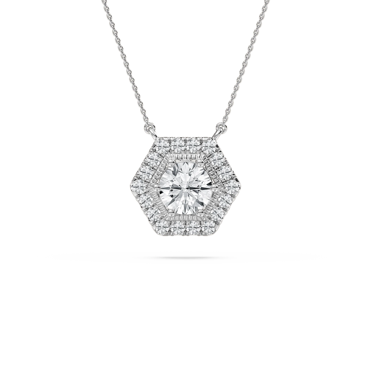 1 ¾ ctw Round LGD Hexagon Halo Pendant - 18 Inches