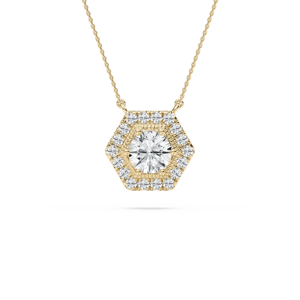 1 ¾ ctw Round LGD Hexagon Halo Pendant - 18 Inches