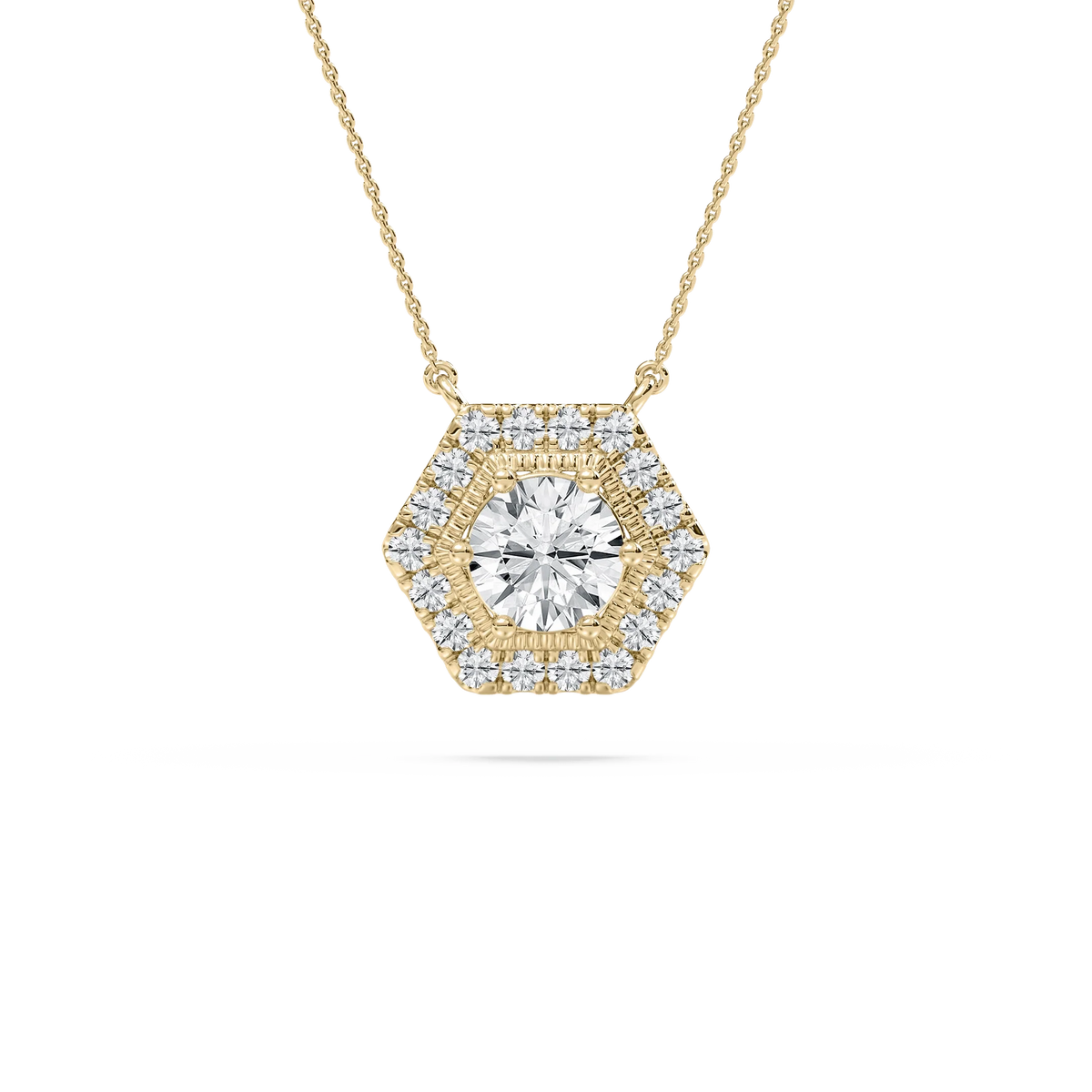 1 ¾ ctw Round LGD Hexagon Halo Pendant - 18 Inches