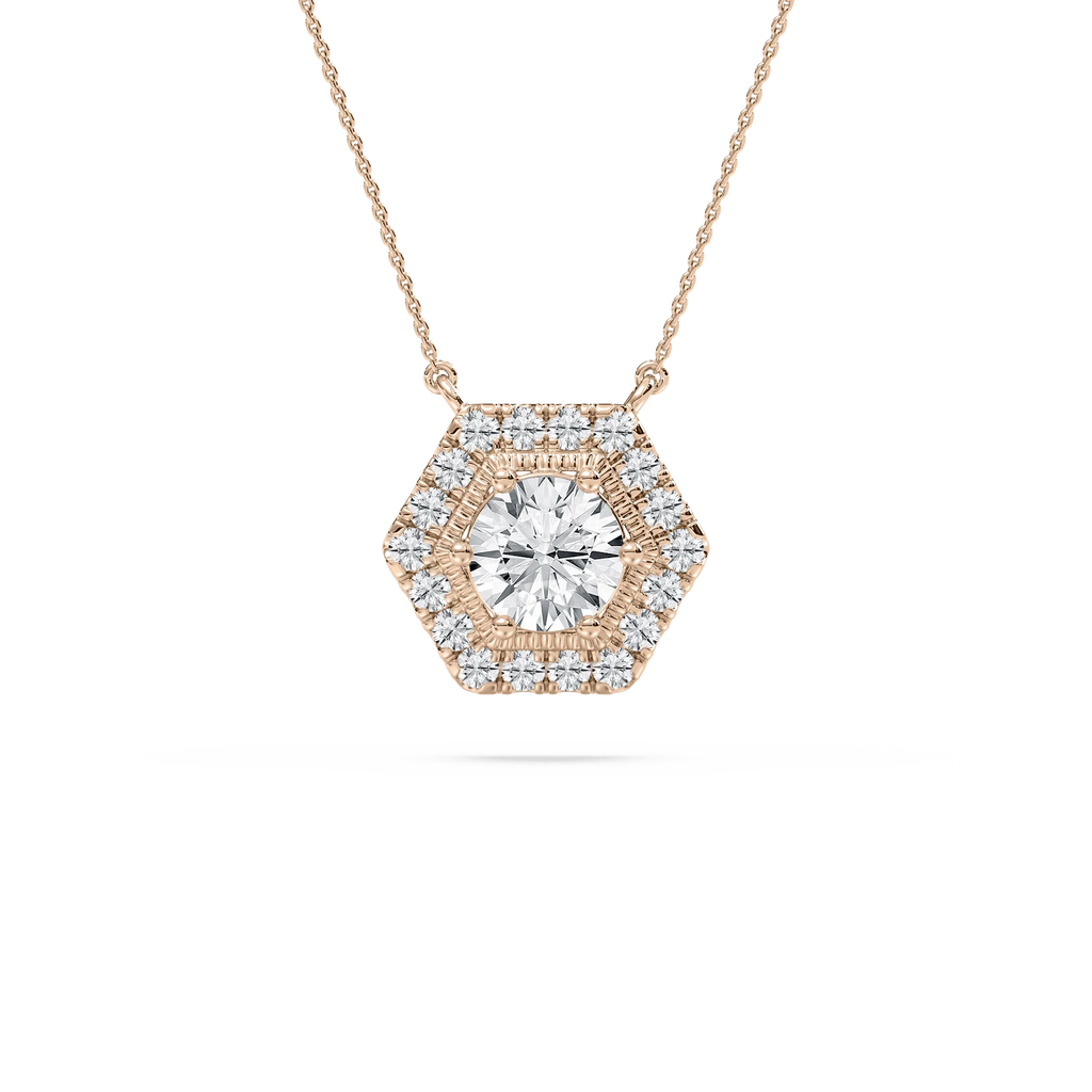 1 ¾ ctw Round LGD Hexagon Halo Pendant - 18 Inches