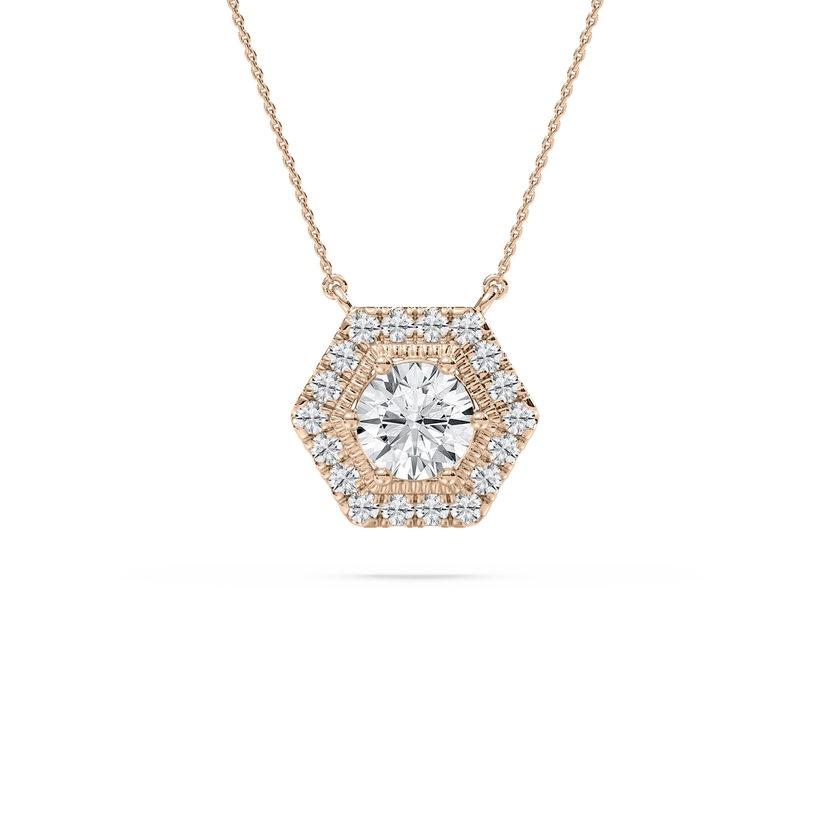 1 ¾ ctw Round LGD Hexagon Halo Pendant - 18 Inches