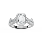 Rylie 3 ¾ ctw Emerald LGD Bezel Side Stone Engagement Ring - 18K White Gold / F-VS2