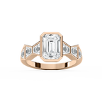 Rylie 3 ¾ ctw Emerald LGD Bezel Side Stone Engagement Ring - 14K Rose Gold / E-VS1