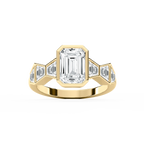 Rylie 3 ¾ ctw Emerald LGD Bezel Side Stone Engagement Ring - 18K Yellow Gold / E-VS1