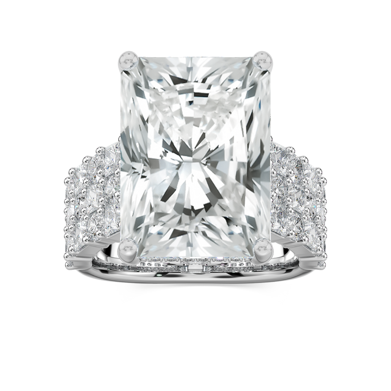 Sandra 17 ¾ ctw Radiant LGD Triple Row Side Stone Engagement Ring - Signature Collection - 14K White Gold
