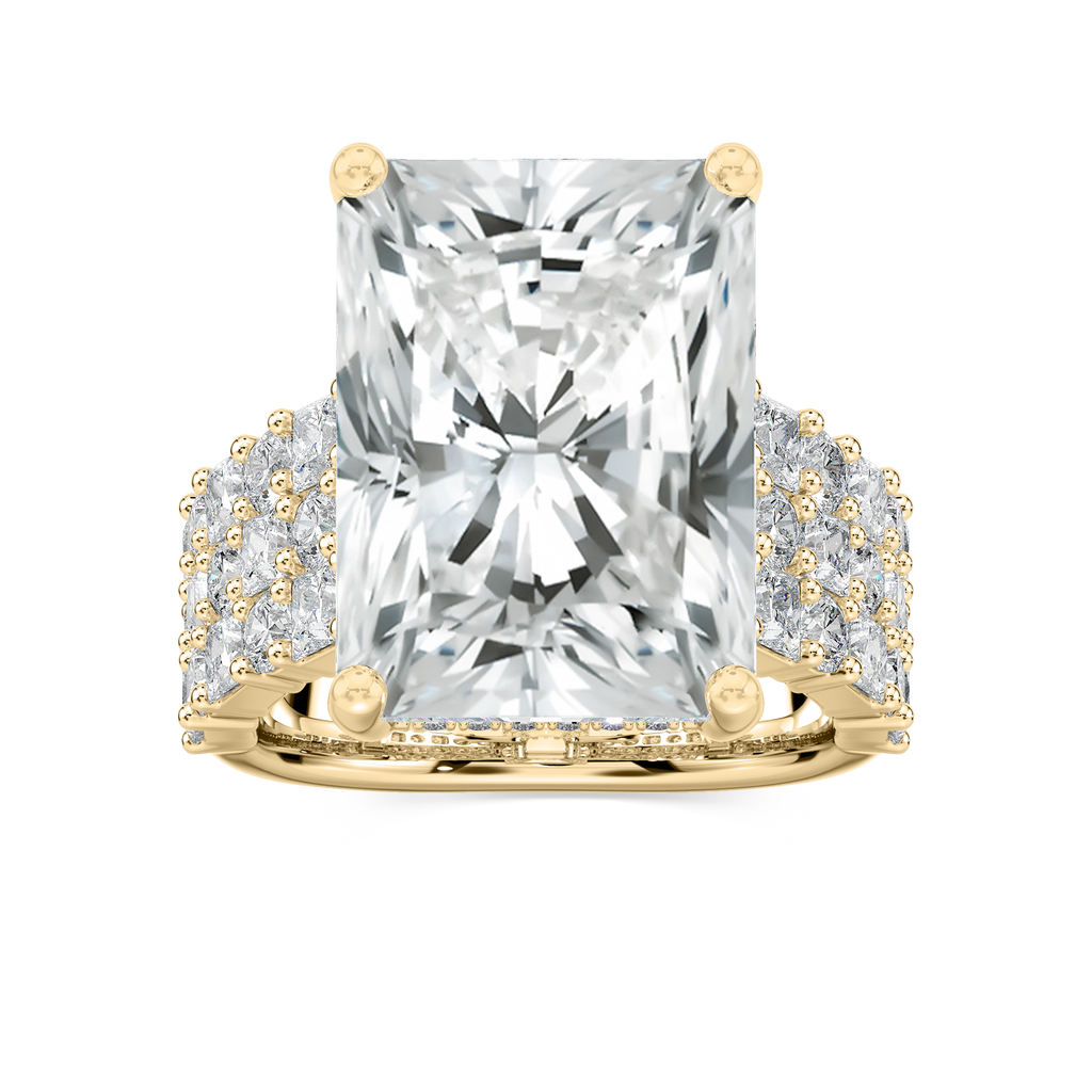 Sandra 17 ¾ ctw Radiant LGD Triple Row Side Stone Engagement Ring - Signature Collection - 14K Yellow Gold