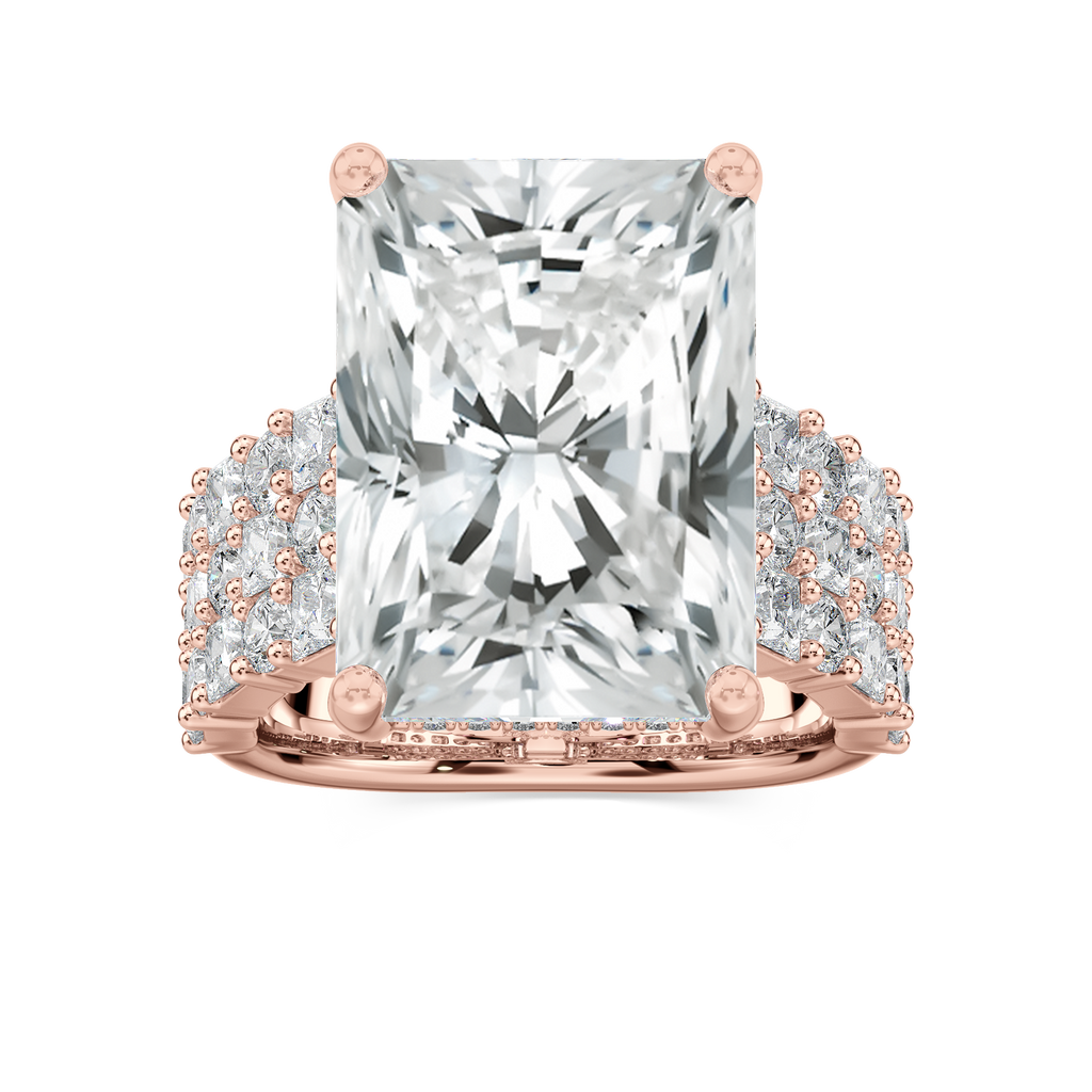 Sandra 17 ¾ ctw Radiant LGD Triple Row Side Stone Engagement Ring - Signature Collection - 14K Rose Gold