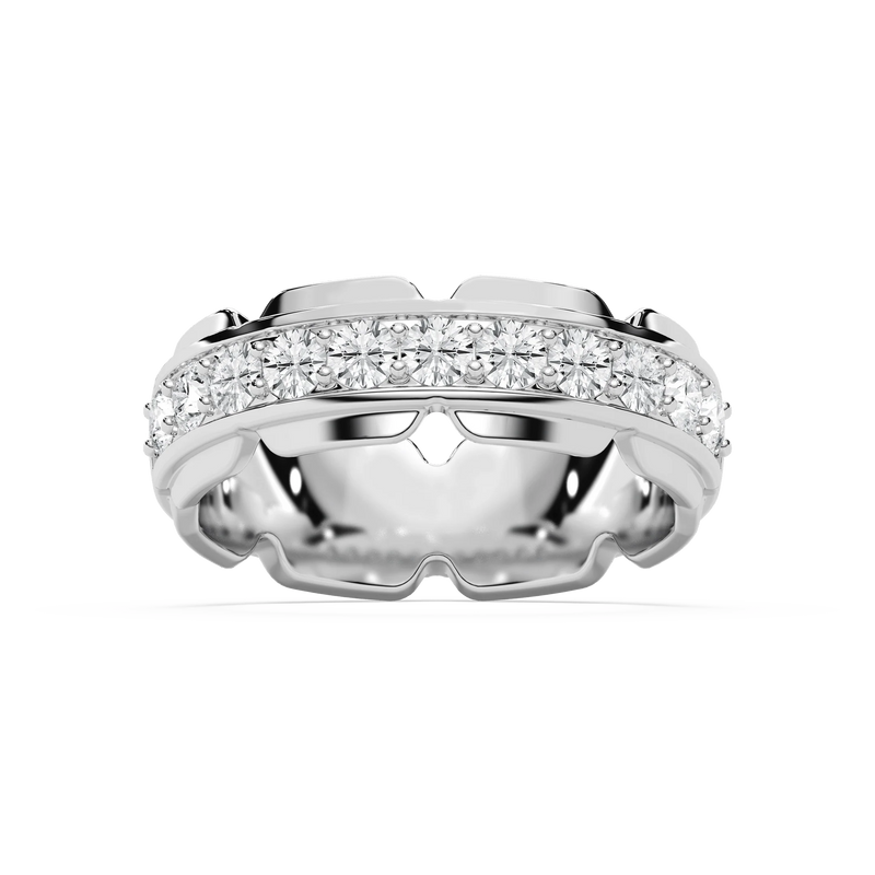 Zayn 1 ⅕ ctw Round LGD 7.50mm Grooved Channel Mens Wedding Band - 14K White Gold
