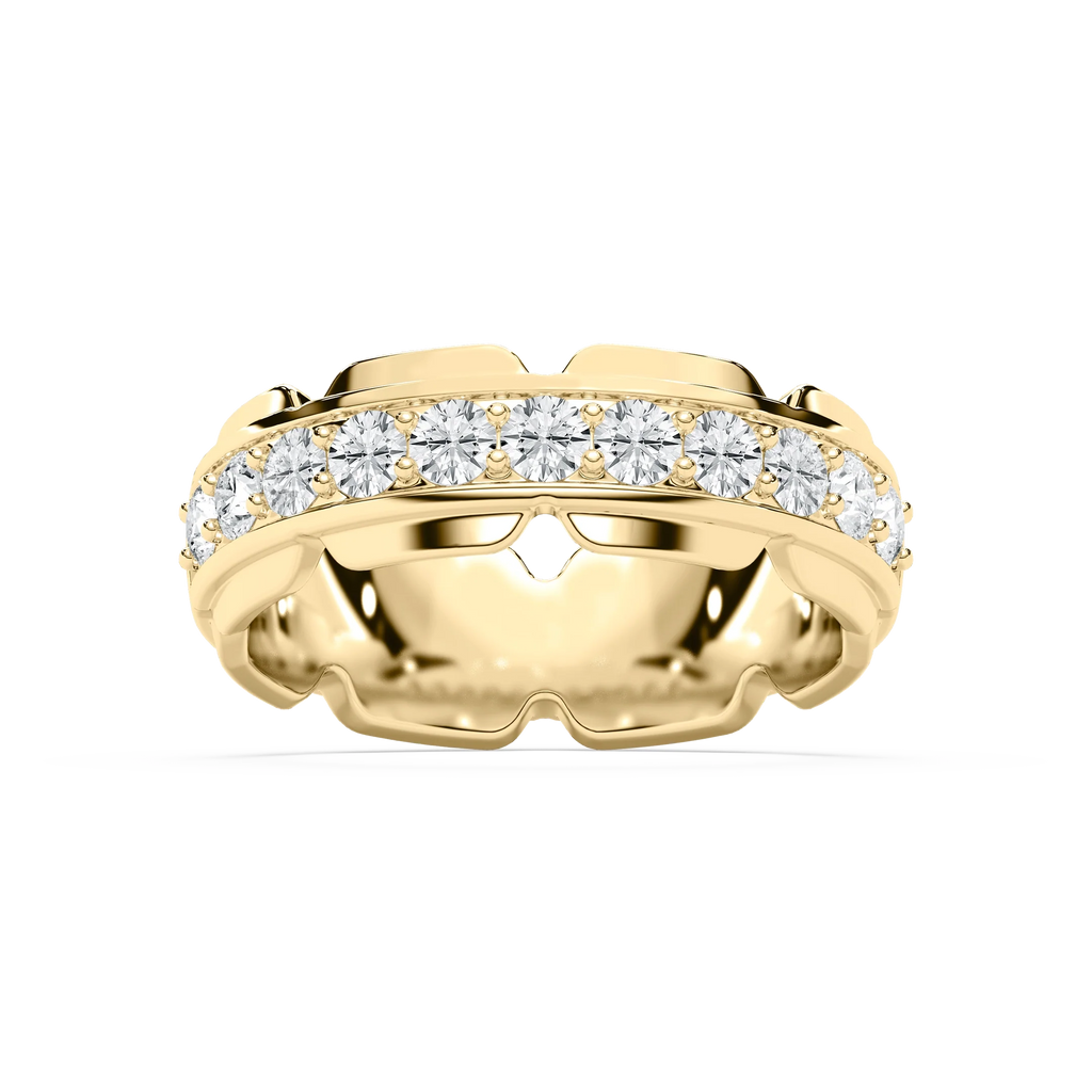 Zayn 1 ⅕ ctw Round LGD 7.50mm Grooved Channel Mens Wedding Band - 14K Yellow Gold
