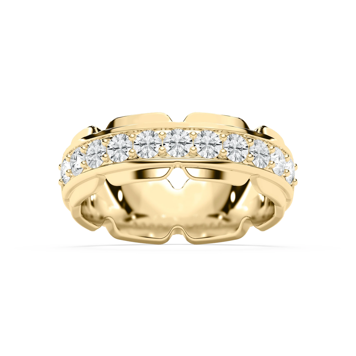 Zayn 1 ⅕ ctw Round LGD 7.50mm Grooved Channel Mens Wedding Band - 14K Yellow Gold