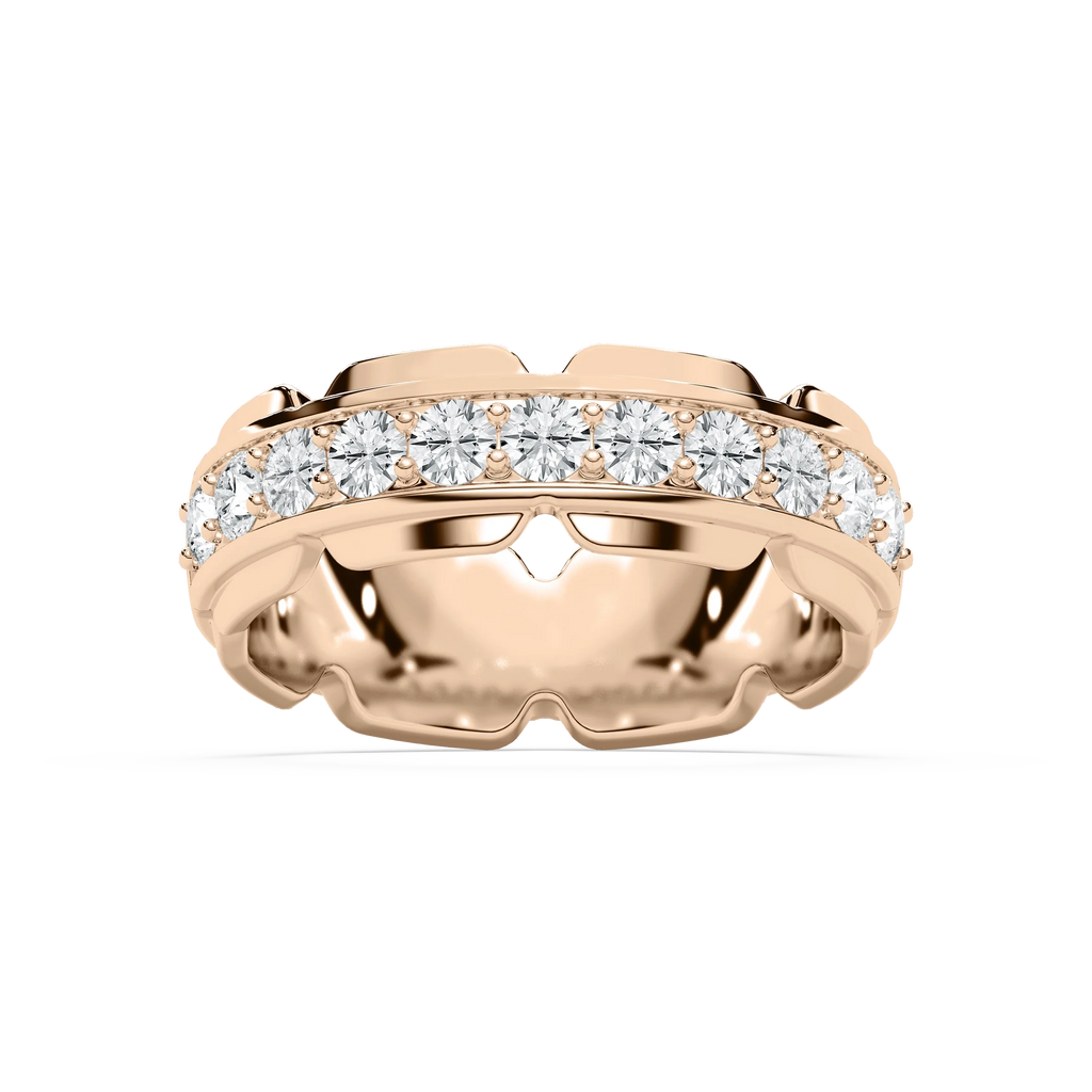 Zayn 1 ⅕ ctw Round LGD 7.50mm Grooved Channel Mens Wedding Band - 14K Rose Gold