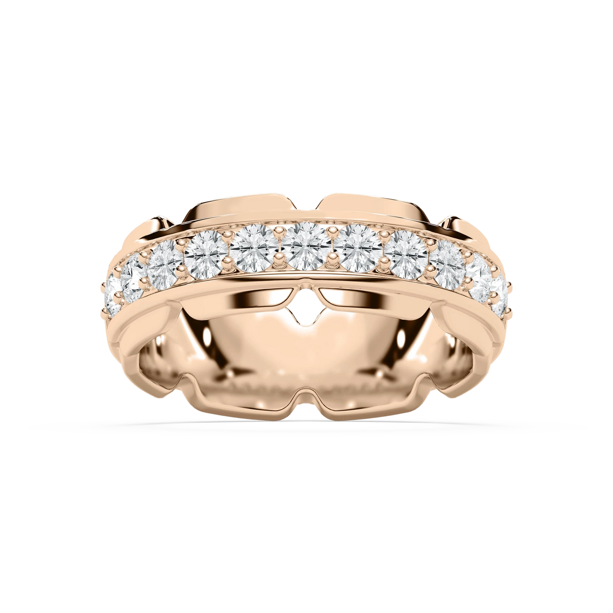 Zayn 1 ⅕ ctw Round LGD 7.50mm Grooved Channel Mens Wedding Band - 14K Rose Gold