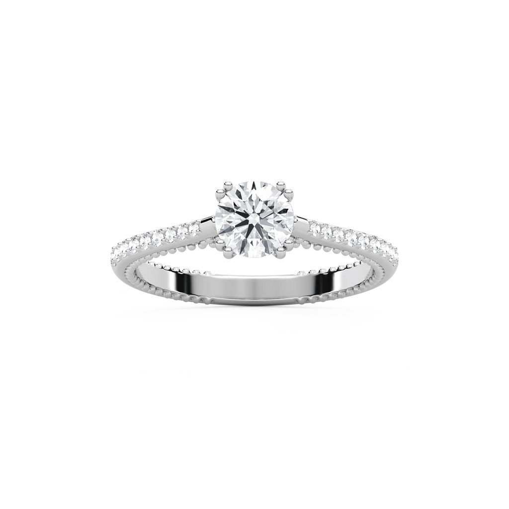 Selah 7/8 ctw Round LGD Petite Textured Side Stone Promise Ring - 14K White Gold