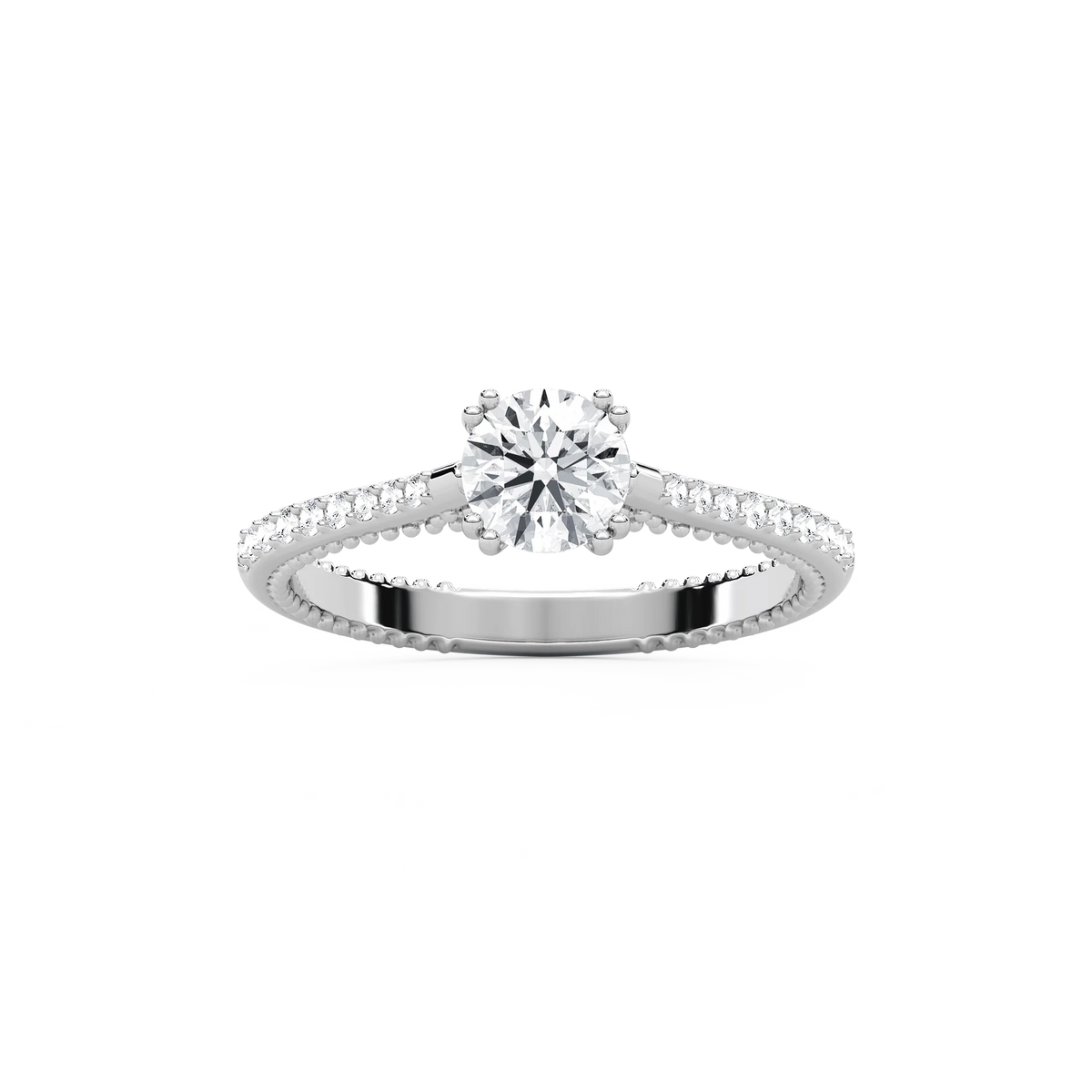 Selah 7/8 ctw Round LGD Petite Textured Side Stone Promise Ring - 14K White Gold