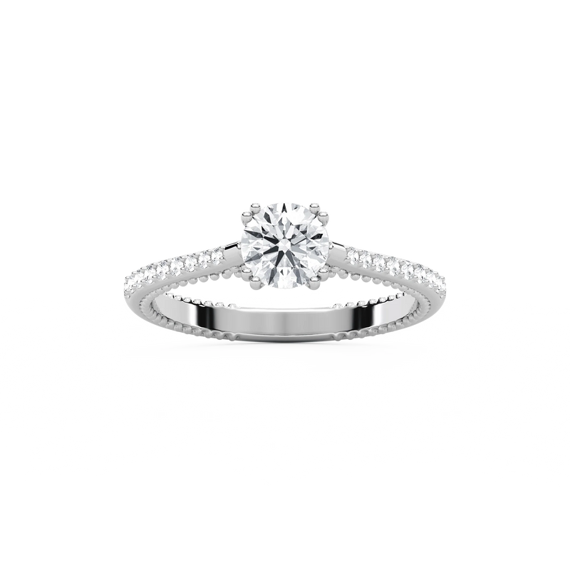 Selah 7/8 ctw Round LGD Petite Textured Side Stone Promise Ring - 14K White Gold