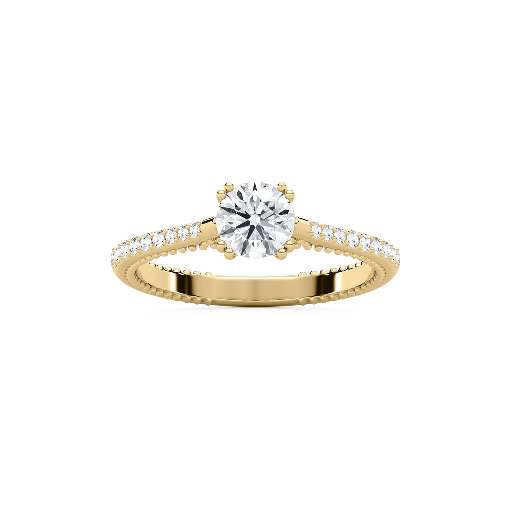 Selah 7/8 ctw Round LGD Petite Textured Side Stone Promise Ring - 14K Yellow Gold