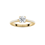 Selah 7/8 ctw Round LGD Petite Textured Side Stone Promise Ring - 14K Yellow Gold