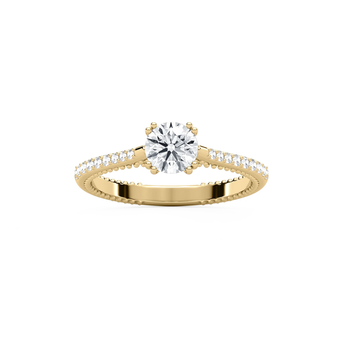 Selah 7/8 ctw Round LGD Petite Textured Side Stone Promise Ring - 14K Yellow Gold