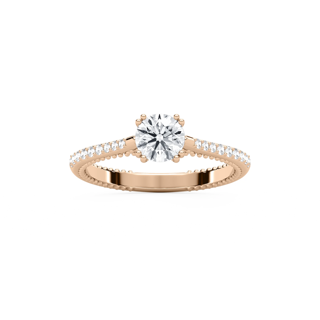 Selah 7/8 ctw Round LGD Petite Textured Side Stone Promise Ring - 14K Rose Gold