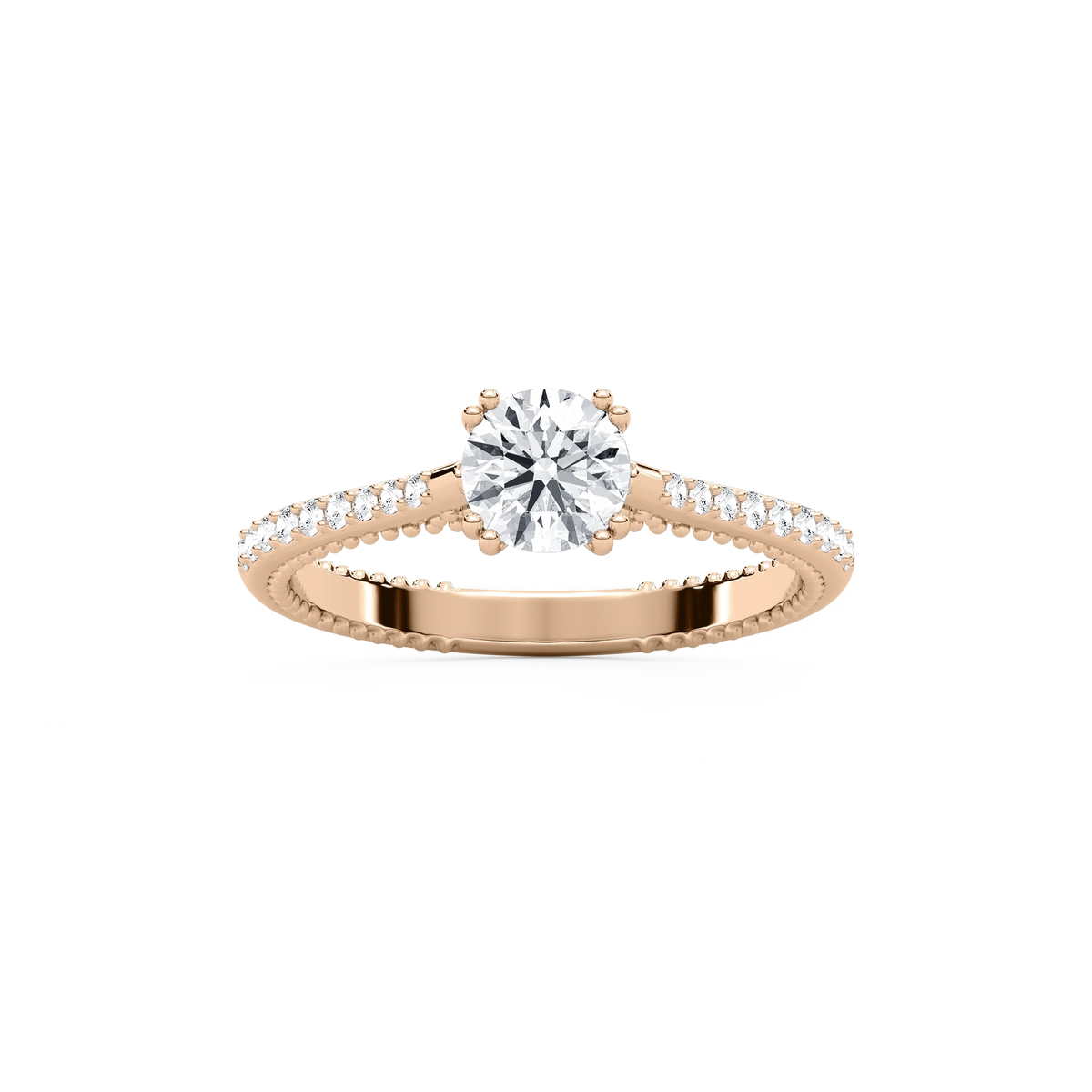 Selah 7/8 ctw Round LGD Petite Textured Side Stone Promise Ring - 14K Rose Gold