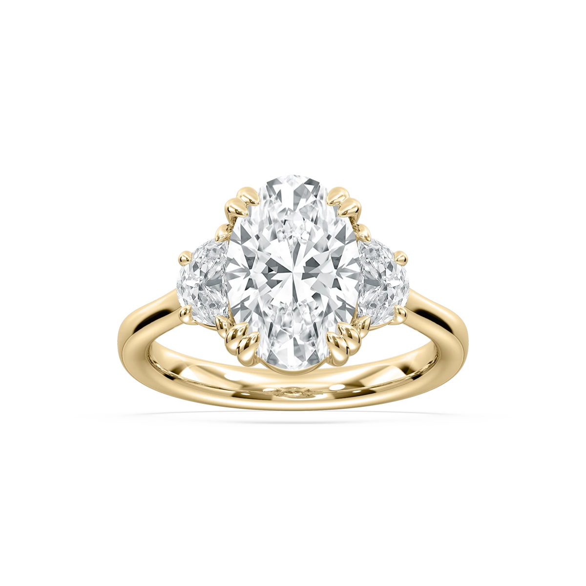 Luna 3 ½ ctw Oval LGD Double Claw Prong Three Stone Engagement Ring - 14K Yellow Gold