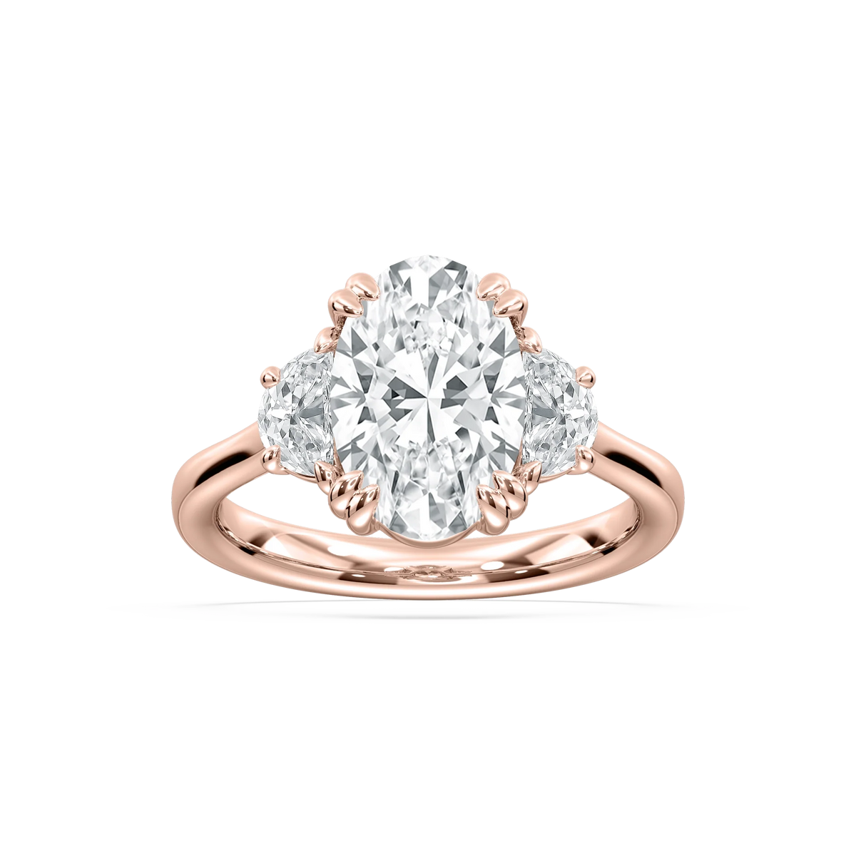 Luna 3 ½ ctw Oval LGD Double Claw Prong Three Stone Engagement Ring - 14K Rose Gold